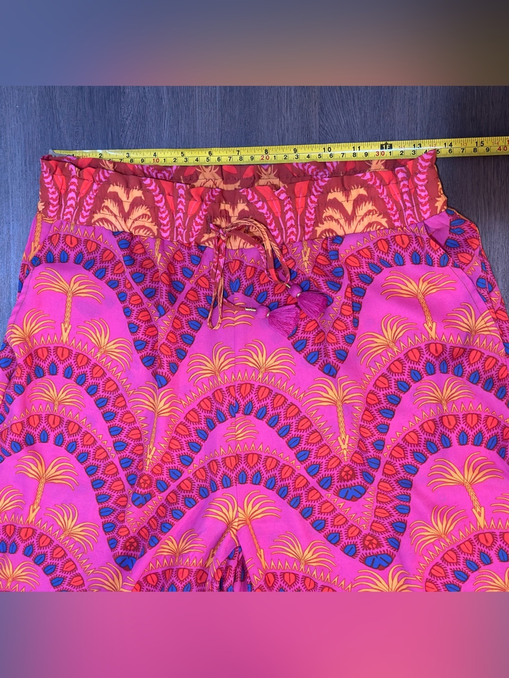Tropical Palm Print Wide Leg Palazzo Pants Boho Resort Vacation Pink Small - Picture 7 of 11